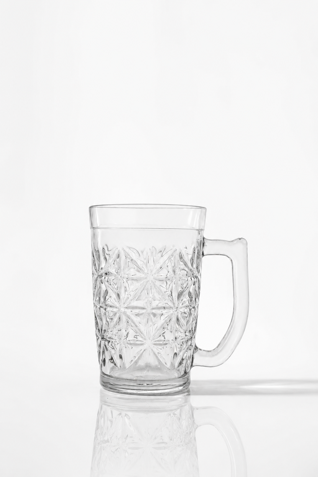 Snowflake Faceted Glass Beer Mug with Handle